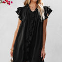  Pearl Ruffle Sleeve V Neck Frilled Shift Dress