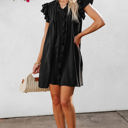  Pearl Ruffle Sleeve V Neck Frilled Shift Dress