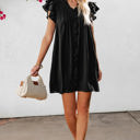  Pearl Ruffle Sleeve V Neck Frilled Shift Dress