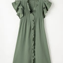 Mist Green Large Pearl Ruffle Sleeve V Neck Frilled Shift Dress