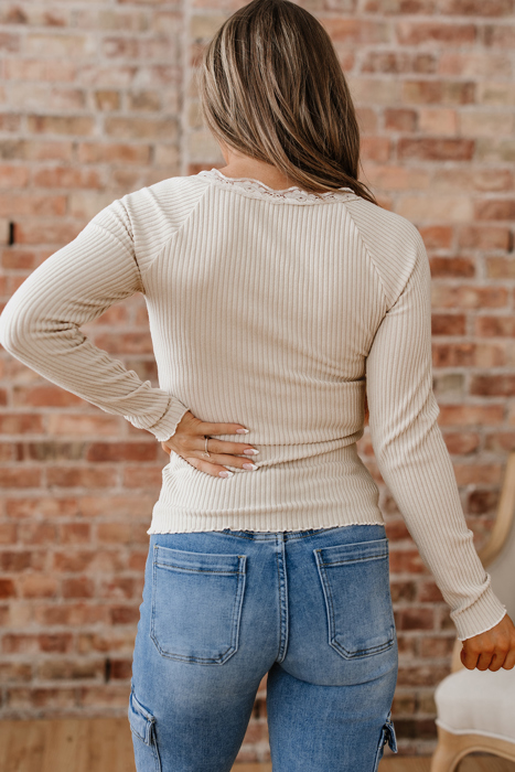 Pearl Sleeve Ribbed top Long Sleeve Top