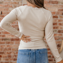  Pearl Sleeve Ribbed top Long Sleeve Top