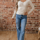  Pearl Sleeve Ribbed top Long Sleeve Top