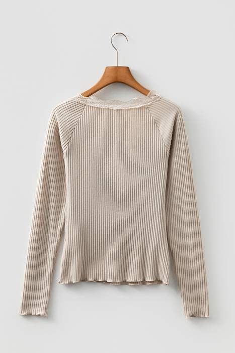 Pearl Sleeve Ribbed top Long Sleeve Top