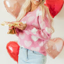  Pearled Heart Valentines Sweater