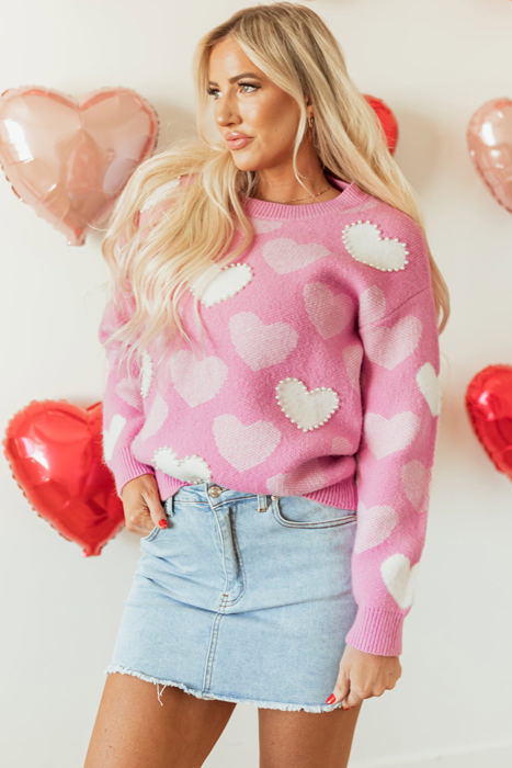 Pearled Heart Valentines Sweater