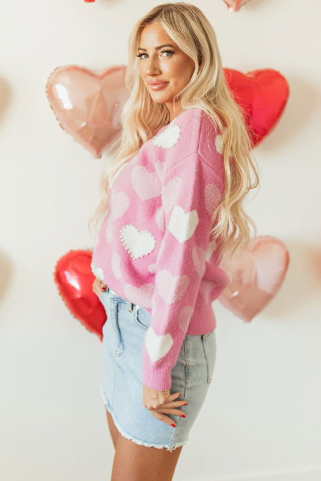 Pearled Heart Valentines Sweater