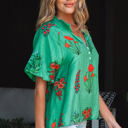  Penelope Floral Buttoned V Neck Short Sleeve Blouse