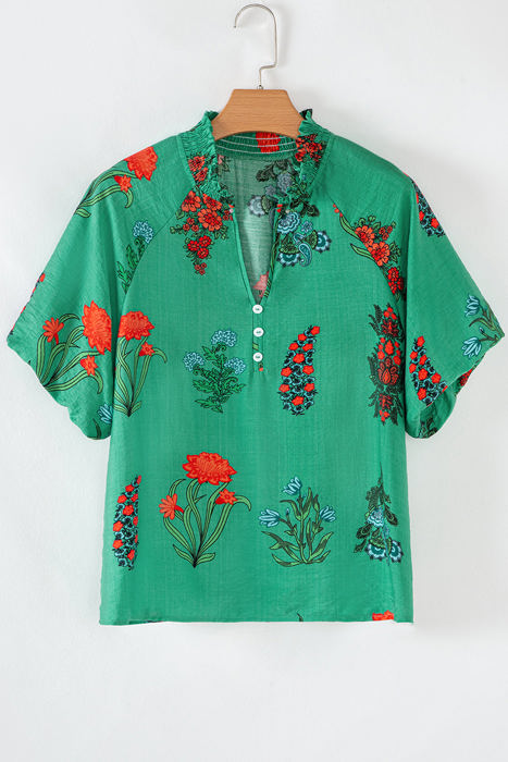 Penelope Floral Buttoned V Neck Short Sleeve Blouse