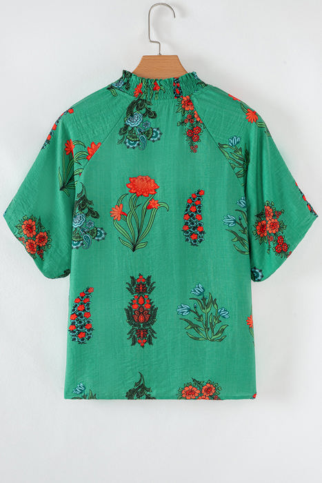 Penelope Floral Buttoned V Neck Short Sleeve Blouse