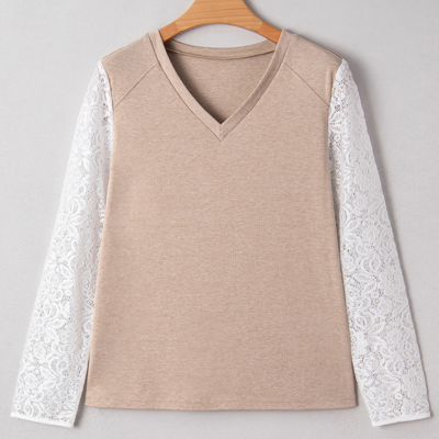 Penny Contrast Lace Patchwork Long Sleeve Top