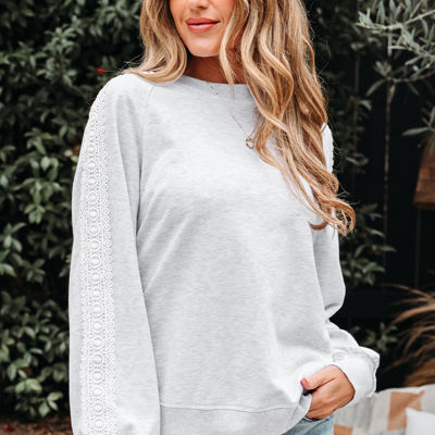 Peyton Lace Patchwork Raglan Sleeve Crew Neck Sweatshirt