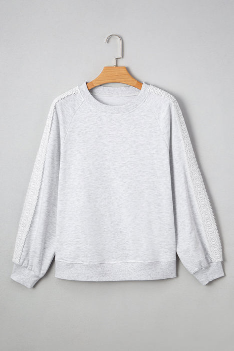 Peyton Lace Patchwork Raglan Sleeve Crew Neck Sweatshirt