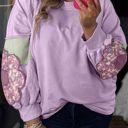  Phalaenopsis Flower Patch Colorblock Plus Size Pullover Top