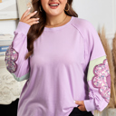  Phalaenopsis Flower Patch Colorblock Plus Size Pullover Top