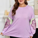  Phalaenopsis Flower Patch Colorblock Plus Size Pullover Top