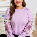  Phalaenopsis Flower Patch Colorblock Plus Size Pullover Top