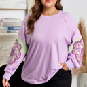  Phalaenopsis Flower Patch Colorblock Plus Size Pullover Top