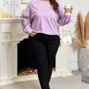  Phalaenopsis Flower Patch Colorblock Plus Size Pullover Top