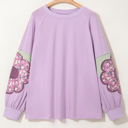  Phalaenopsis Flower Patch Colorblock Plus Size Pullover Top