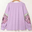  Phalaenopsis Flower Patch Colorblock Plus Size Pullover Top
