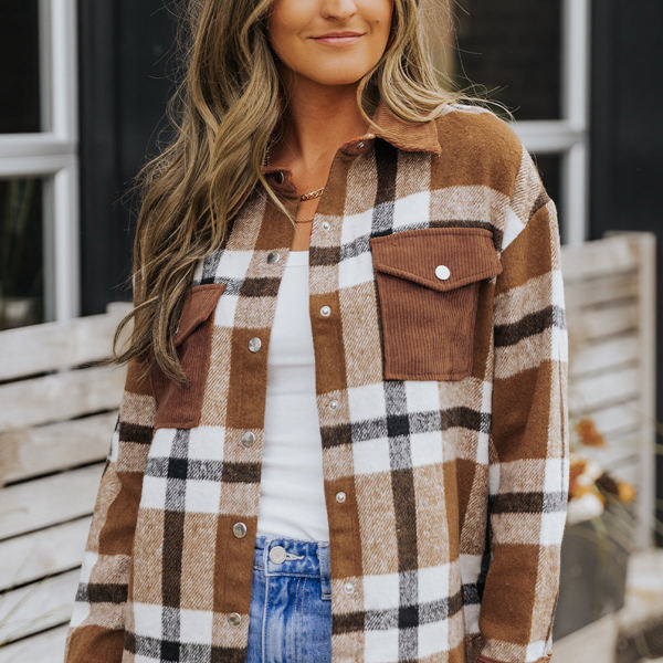 Phoebe Pocketed Buttoned Plaid Shirt Jacket