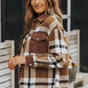  Phoebe Pocketed Buttoned Plaid Shirt Jacket