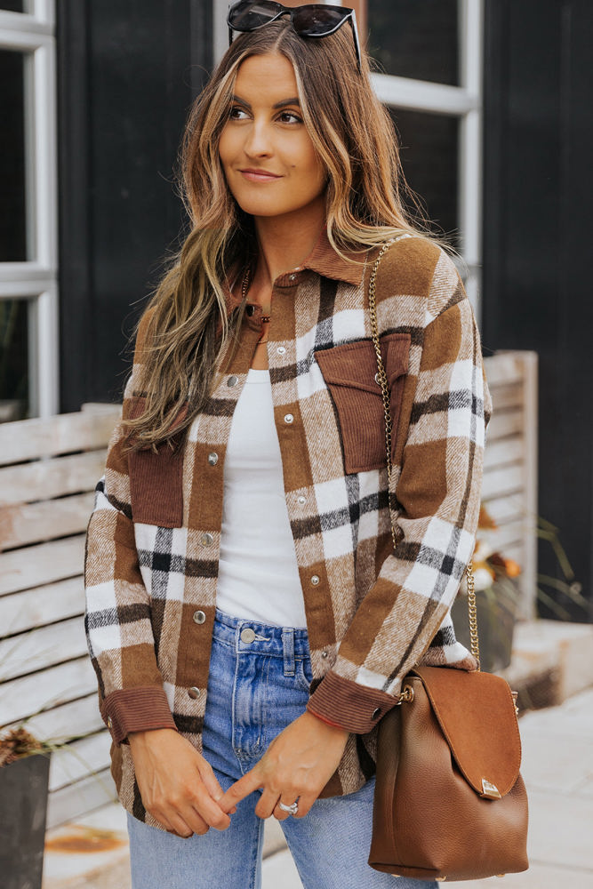 Phoebe Pocketed Buttoned Plaid Shirt Jacket