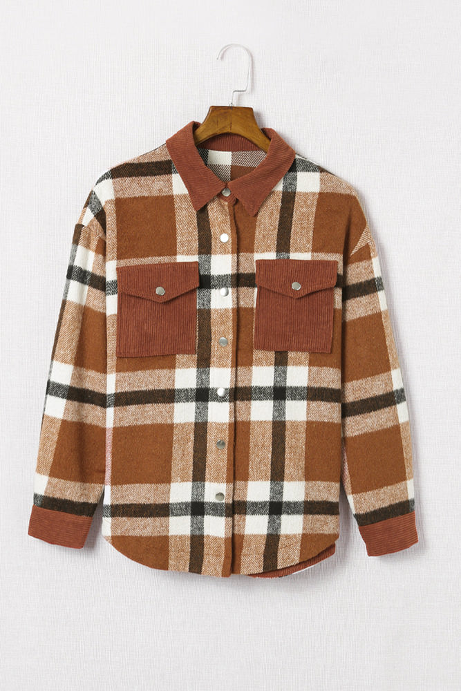 Phoebe Pocketed Buttoned Plaid Shirt Jacket