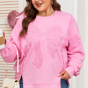 Pink 3X Pink Big Bow Lace Embroidered Dolman Sleeve Slit Plus Size Sweatshirt