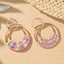  Pink Bohemian Woven Raffia Dangle Earrings