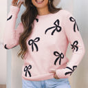 Light Pink Medium Pink Bow Knitted Loose Fit Sweater