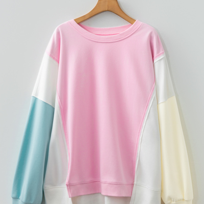 Pink Colorblock Patchwork Drop Shoulder Plus Size Sweatshirt