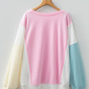  Pink Colorblock Patchwork Drop Shoulder Plus Size Sweatshirt