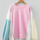 Pink 3X Pink Colorblock Patchwork Drop Shoulder Plus Size Sweatshirt