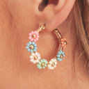  Pink Colorful Flower Hoop Earrings