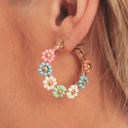  Pink Colorful Flower Hoop Earrings