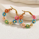  Pink Colorful Flower Hoop Earrings