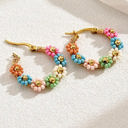  Pink Colorful Flower Hoop Earrings