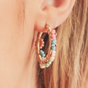  Pink Colorful Flower Hoop Earrings