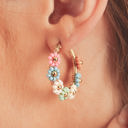 Pink Colorful Flower Hoop Earrings
