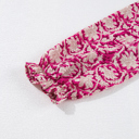  Pink Floral Print Split Neck Pleated Puff Sleeve Blouse