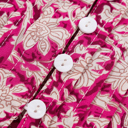  Pink Floral Print Split Neck Pleated Puff Sleeve Blouse