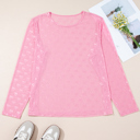  Pink Plus Size Bow Embroidered Mesh Long Sleeve Top