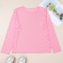  Pink Plus Size Bow Embroidered Mesh Long Sleeve Top