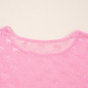  Pink Plus Size Bow Embroidered Mesh Long Sleeve Top