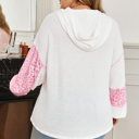  Pink Stripe Leopard Patchwork Waffle Knit Buttoned Plus Size Hoodie