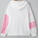  Pink Stripe Leopard Patchwork Waffle Knit Buttoned Plus Size Hoodie
