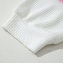  Pink Stripe Leopard Patchwork Waffle Knit Buttoned Plus Size Hoodie