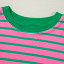  Pink Stripe Waffle Knit Crew Neck Plus Size Sweatshirt